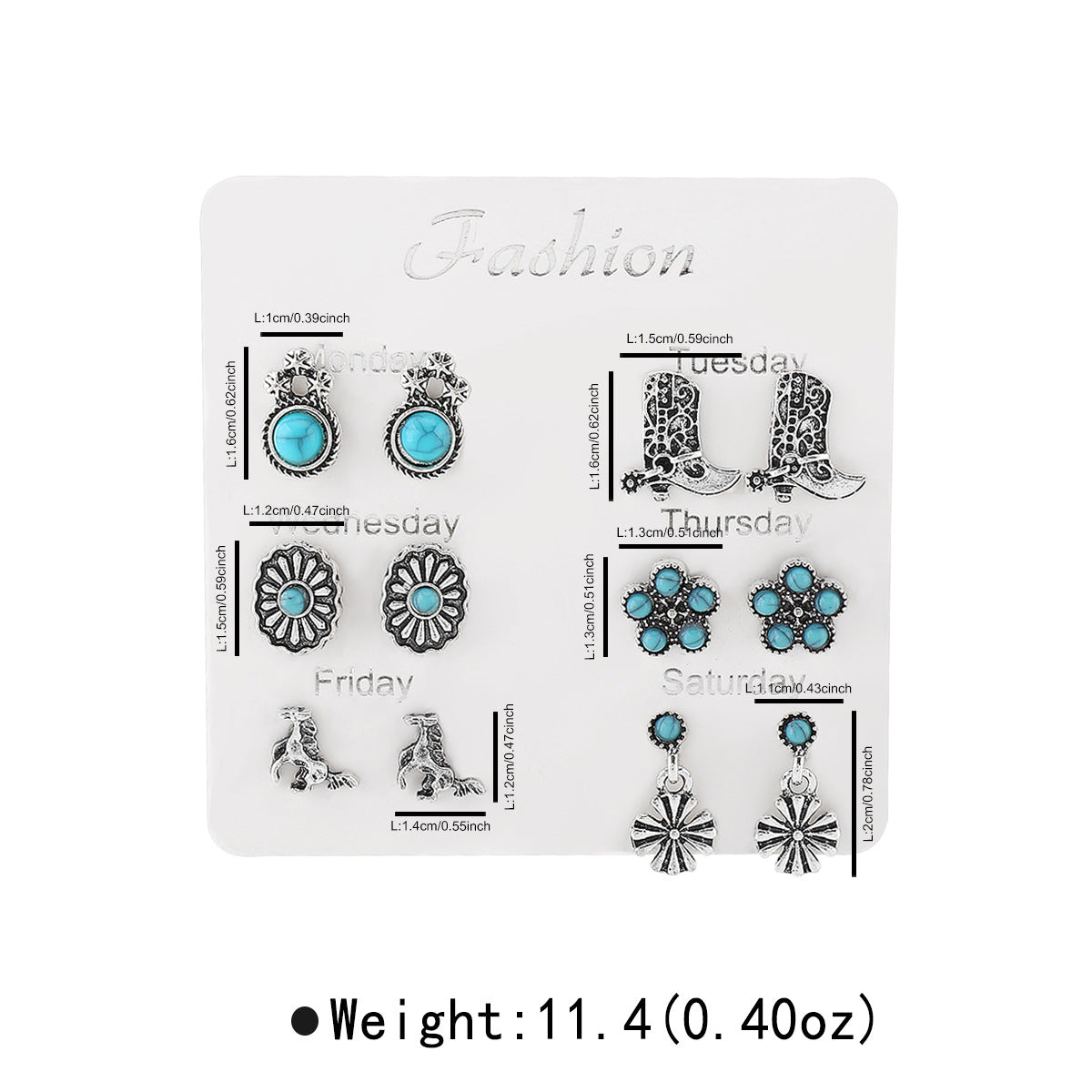 Set di Orecchini Pendenti Geometrici a Goccia in Stile Vintage Etnico a Cuore con Intarsio di Turchese e Finitura Placcata in Lega