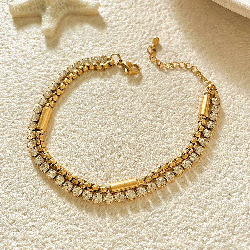 Micro-Pave Diamond Double Layer Titanium Steel Bracelet