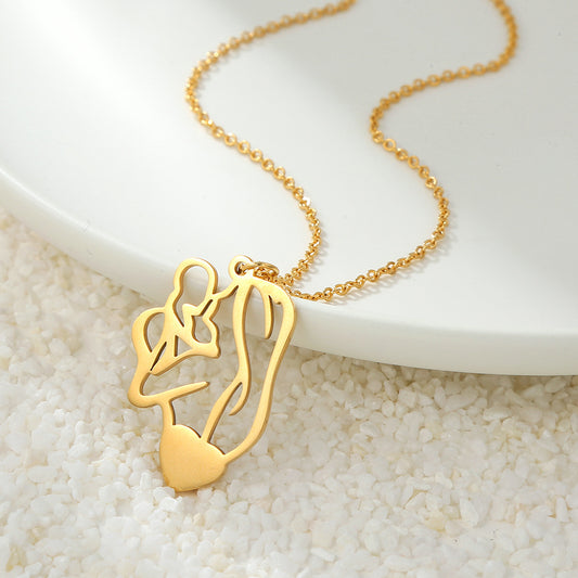 Geometric Gold Plated Stainless Steel Pendant Necklace with Snake Chain for Women