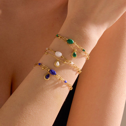 Bracciale alla moda in acciaio inossidabile stile ufficio con intarsi in pietra naturale e pendente in acciaio al titanio