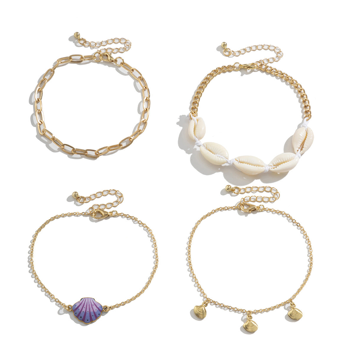 Bohemian Style Shell-Shaped Alloy Anklet for Women with Enamel Finish and Tassel Detail