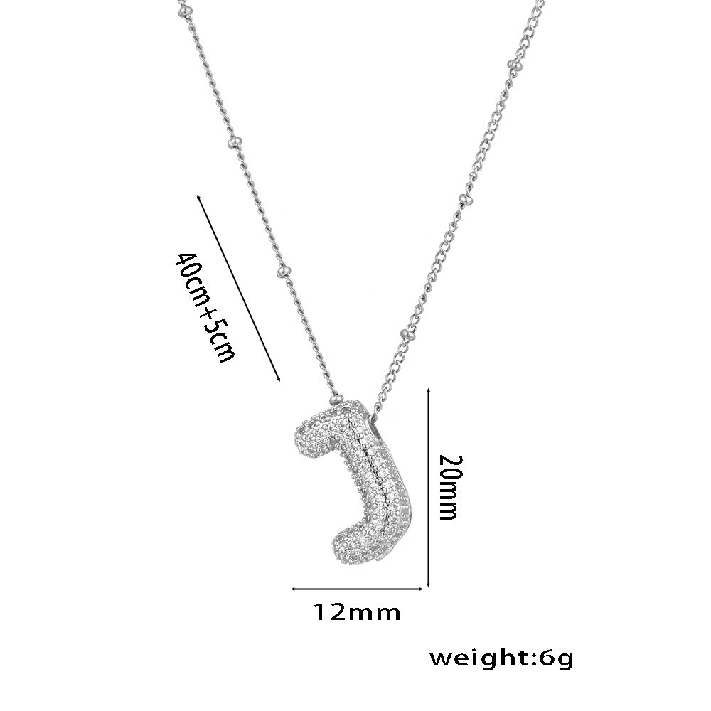 Minimalist Geometric Letter Pendant Necklace in Titanium Steel with Rhinestone Inlay and White Gold Plating on Snake Chain for Women