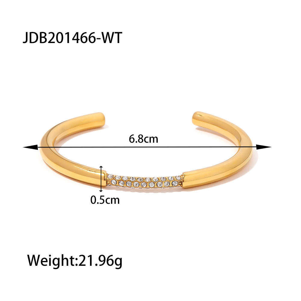 INS Style Geometric Stainless Steel Bracelet with 18K Gold Plating and Green Rhinestone Inlay