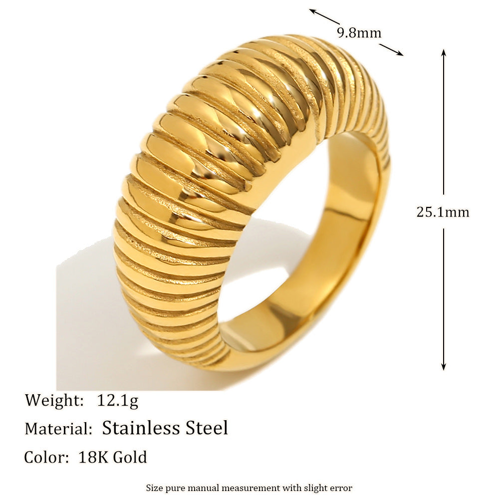 Anello da donna lungo, placcato in oro 18 carati, in acciaio inossidabile, con geometria vintage alla moda