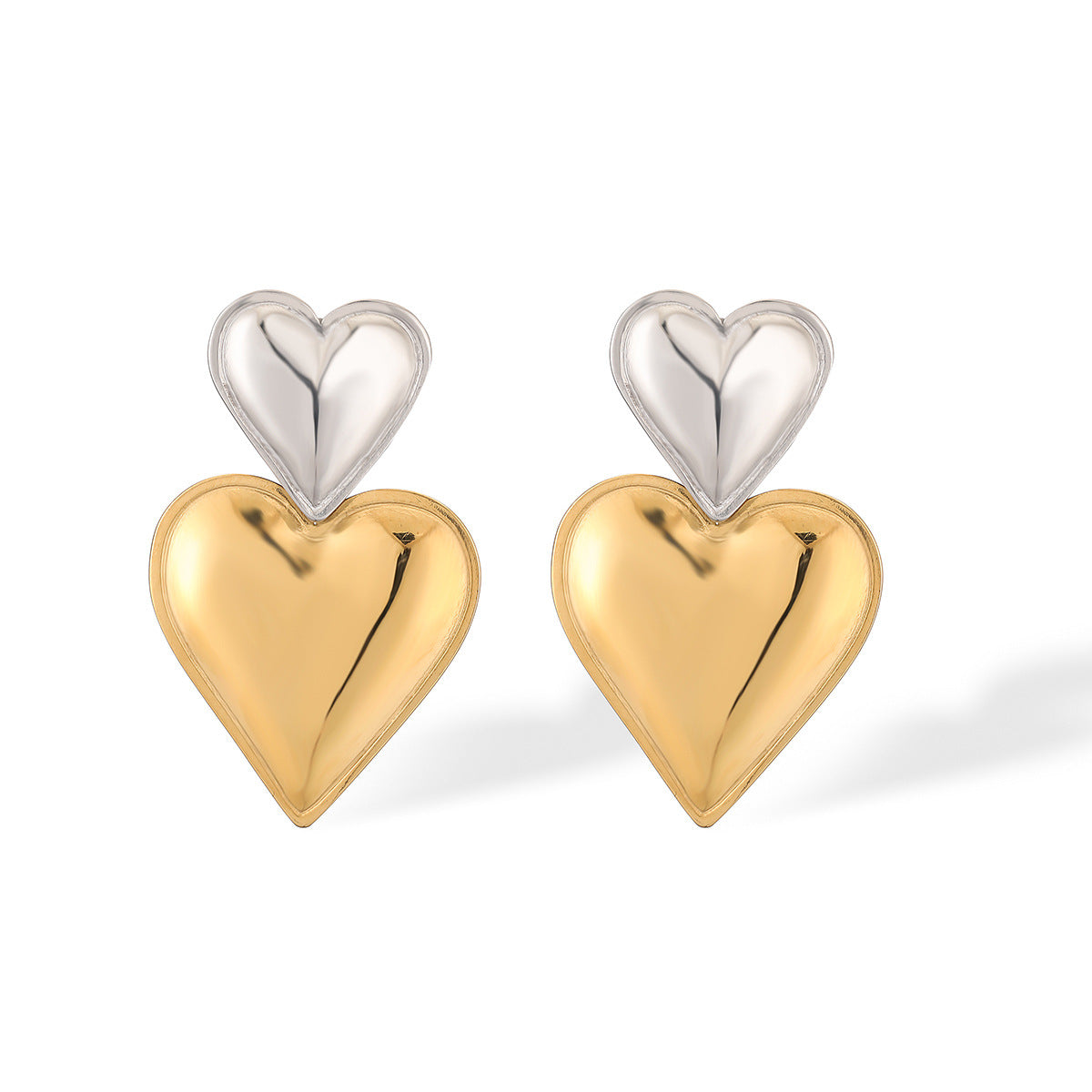Minimalist Heart-Shaped Stainless Steel Earrings for Women with Contrasting Color Accent and Geometric Design