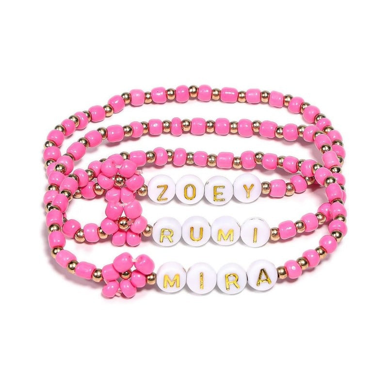 Minimalist Letter Cartoon Glass Beaded Bracelet Unisex Elastic Charm Bar