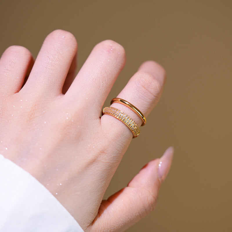 Minimalist Geometric Open Ring for Women with Zirconia Inlay on Gold-Plated Copper Base