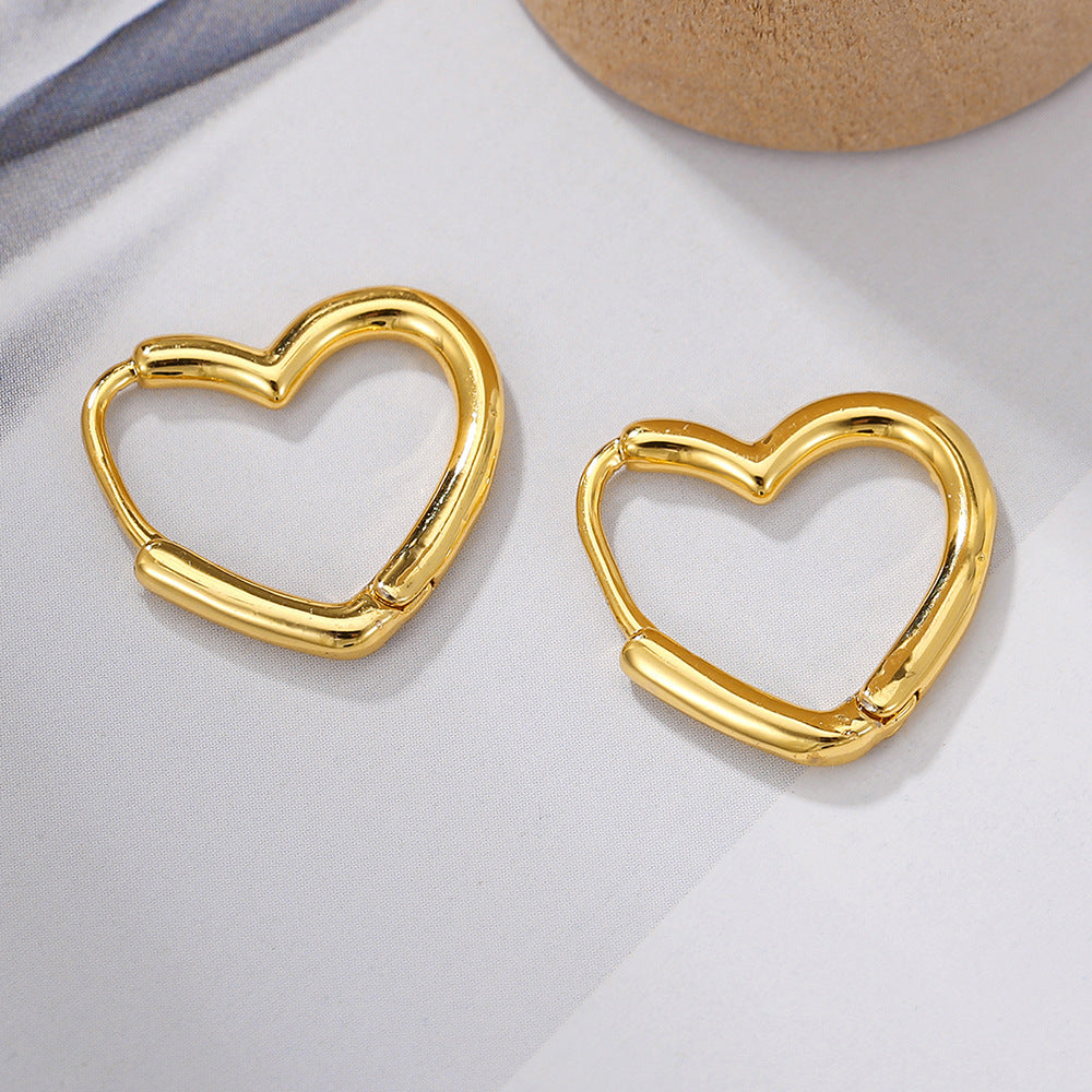 Minimalist Heart-Shaped Copper Earrings with Gold Plating for Women Elegant Lightweight Hoop-Style Ear Clips