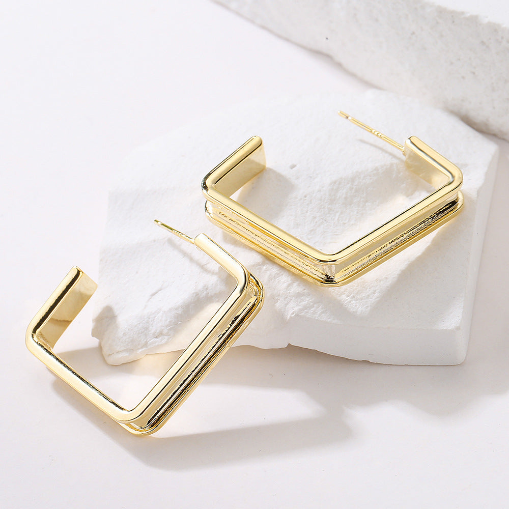 Minimalist Gold Plated Brass Geometric Round Earrings with 925 Sterling Silver Posts for Women