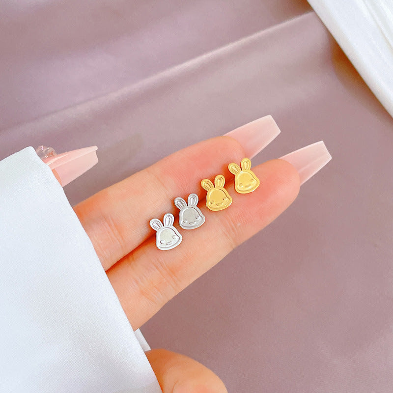 Minimalist Sweet Geometric Rabbit Smile Plated Titanium Steel Stud Earrings for Unisex