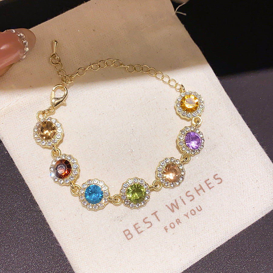 Luxury Elegant Oval Geometric Cubic Zirconia Inlaid Brass Bracelet for Women
