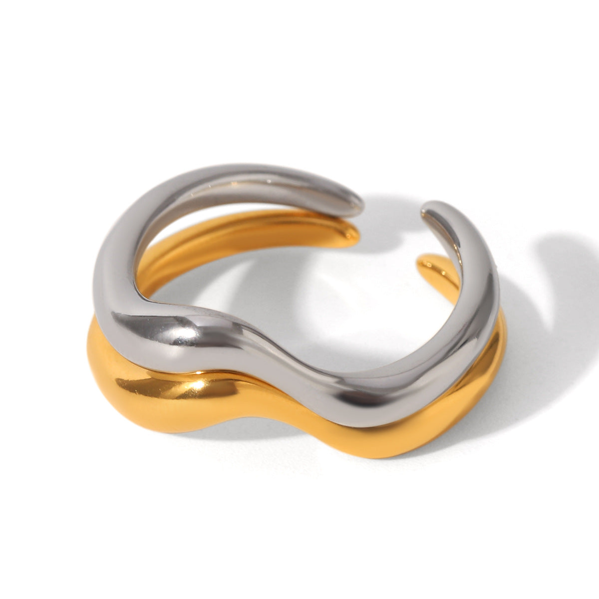 Minimalist Wave-Shaped Stainless Steel Open Ring for Women with Plated Finish and Ocean-Inspired Design