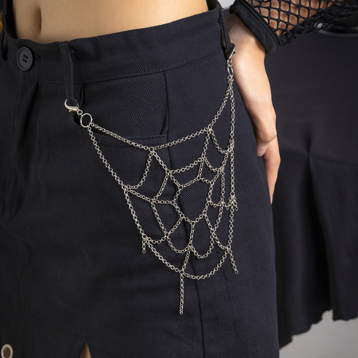 Cadena Corporal Gótica Punk Dulce y Atrevida con Patrón de Telaraña para Mujer, Diseño Geométrico y Hierro Galvanizado