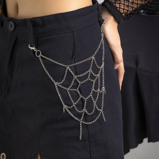 Cadena Corporal Gótica Punk Dulce y Atrevida con Patrón de Telaraña para Mujer, Diseño Geométrico y Hierro Galvanizado