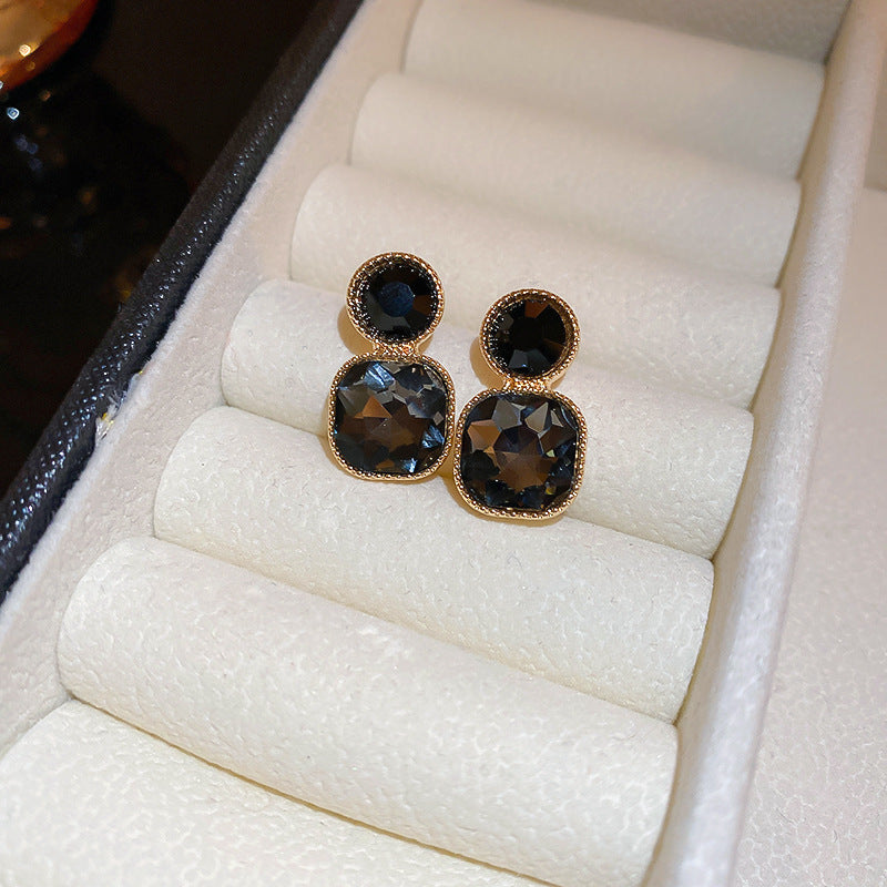 Vintage Geometric Earrings with Black Enamel and Pearl Accents on 925 Sterling Silver Posts