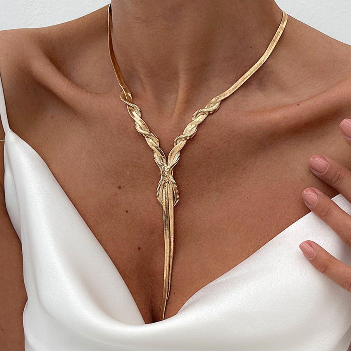 Minimalist Geometric Y-Shape Plated Alloy Snake Chain Necklace for Women