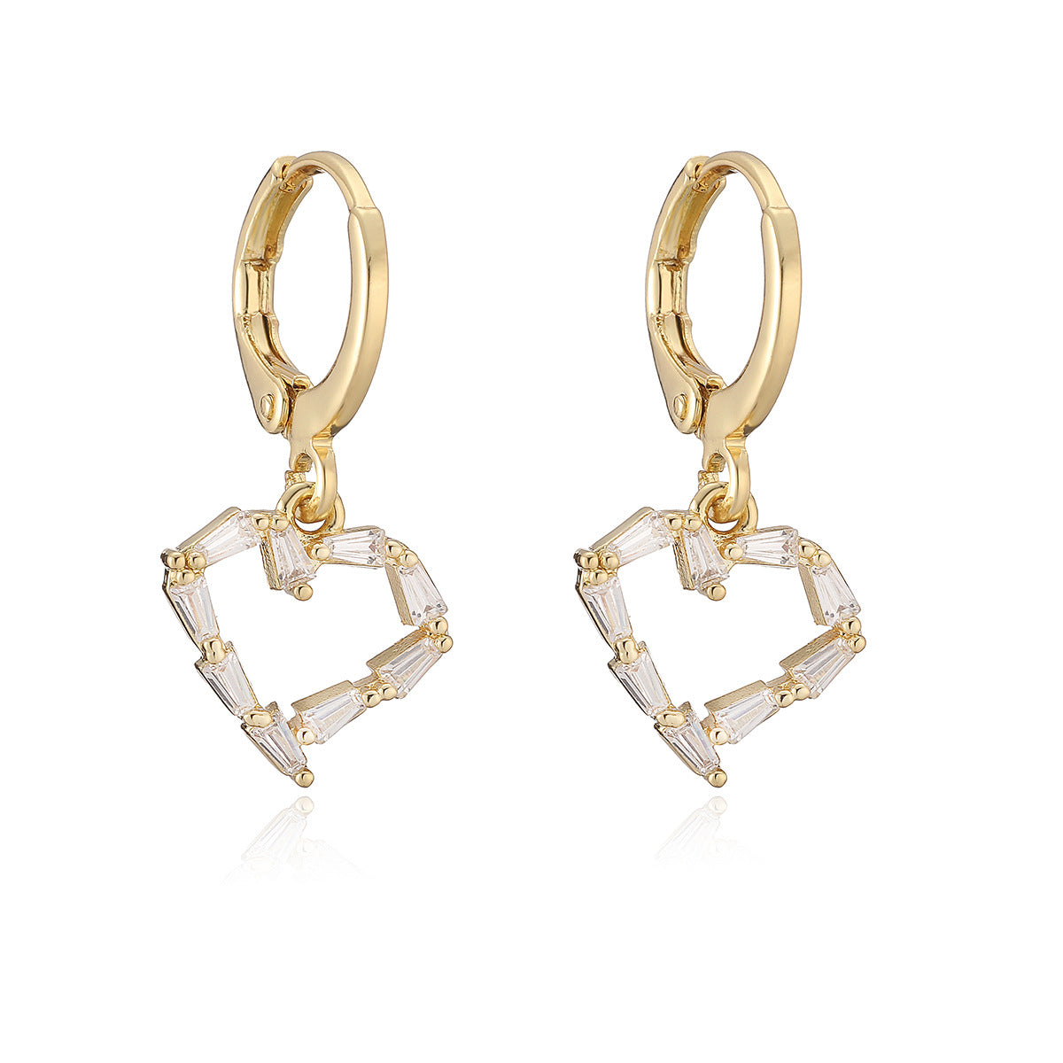 Elegant Heart Shaped Brass Gold Plated Earrings with Cubic Zirconia for Women