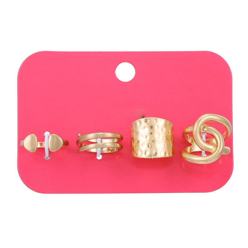 Fashion Geometric Round Plated Alloy Ring Set Adjustable Open Band Unisex