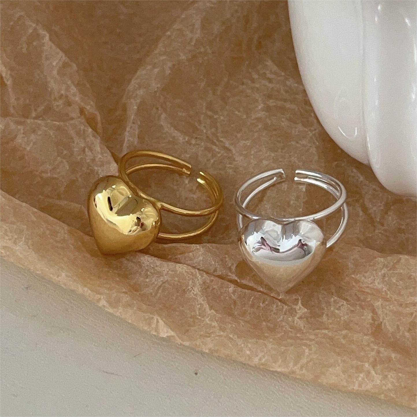 Anillo Ajustable de Plata Esterlina 925 con Forma de Corazón Vintage y Acabado Antiguo para Mujer