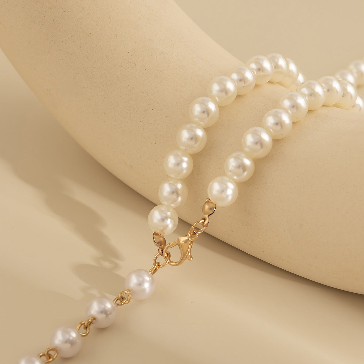 Rustic French-Style Y-Shaped Beaded Necklace with Pearl-Look Tassels and Plated Finish for Women