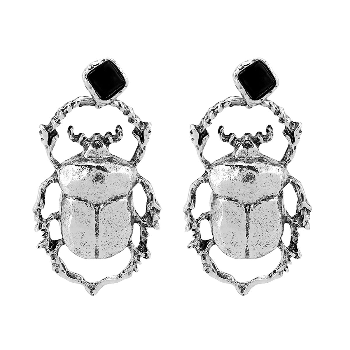 Pendientes de aleación con forma de escarabajo, estilo vintage exagerado, para mujer, con acabado galvanizado