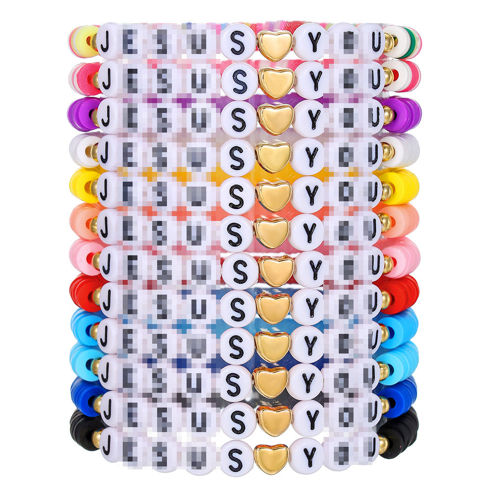 Fashion Colorful Letter and Heart Resin Bracelet Set for Women and Men