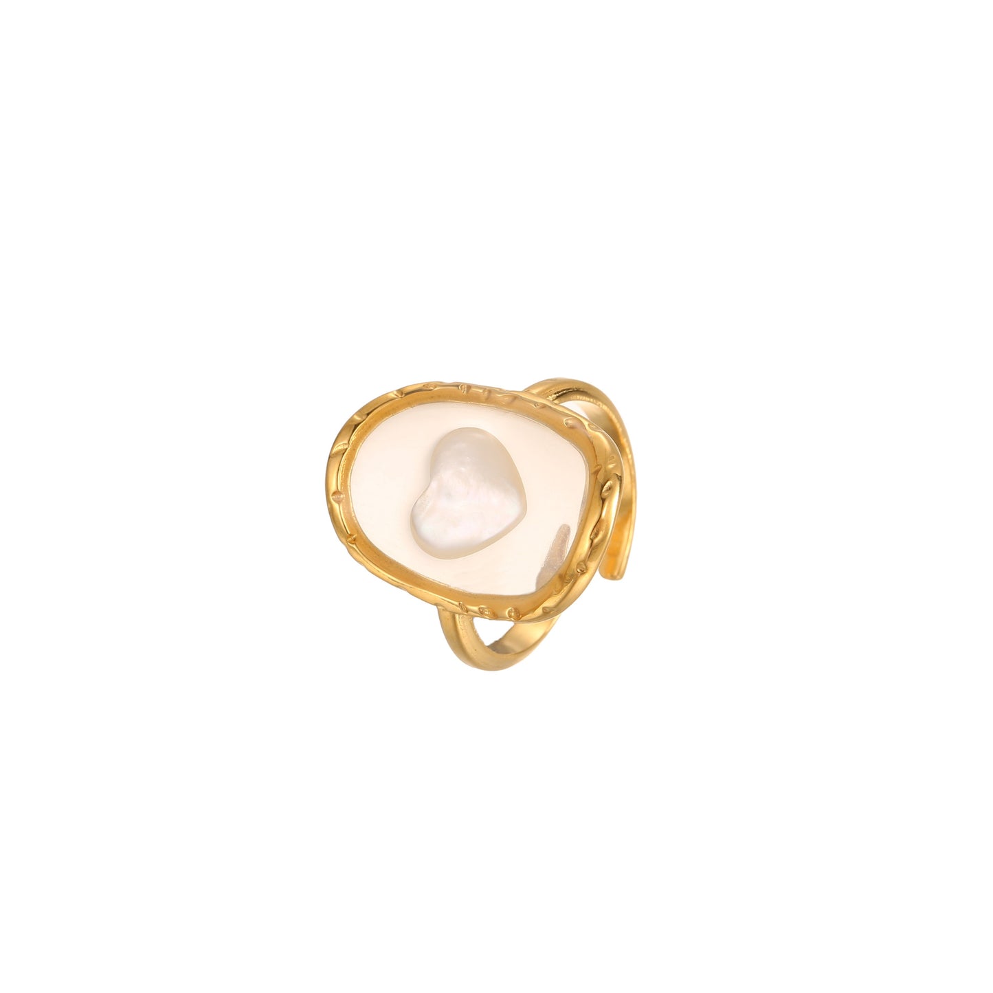 Anello da Donna Minimalista Geometrico in Acciaio Inossidabile con Madreperla e Stella Marina, Placcato Oro 18K
