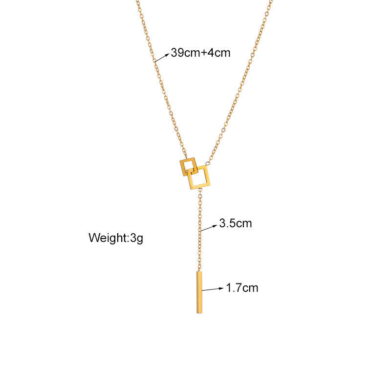 Minimalist Geometric Square Long Tassel Titanium Steel Necklace with Plating Finish for Women