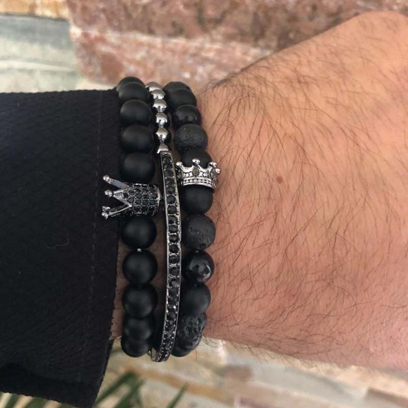 Hip-hop Streetwear Stainless Steel Cross Bracelet with Agate and Tiger's Eye for Men and Women