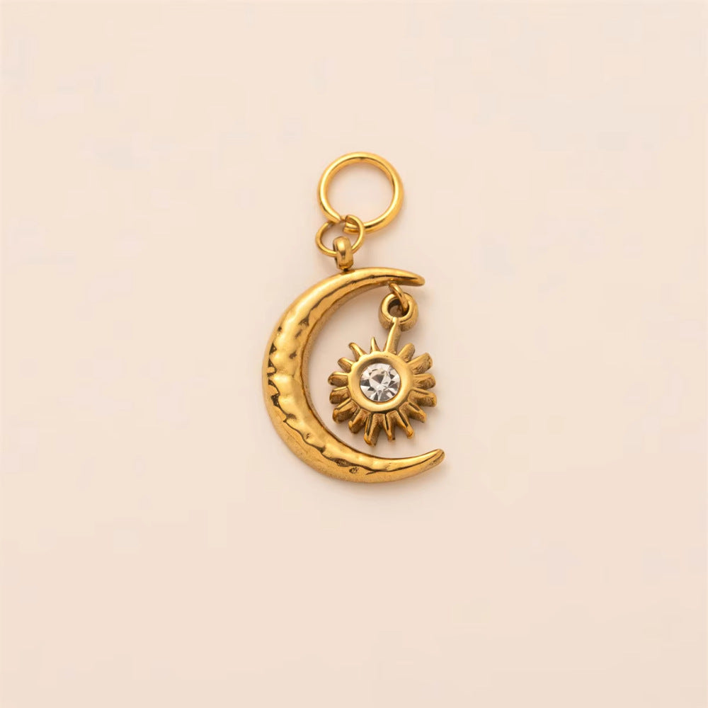 Vintage Stainless Steel Star Moon Pendant Charm Bar PVD 18K Gold Plated