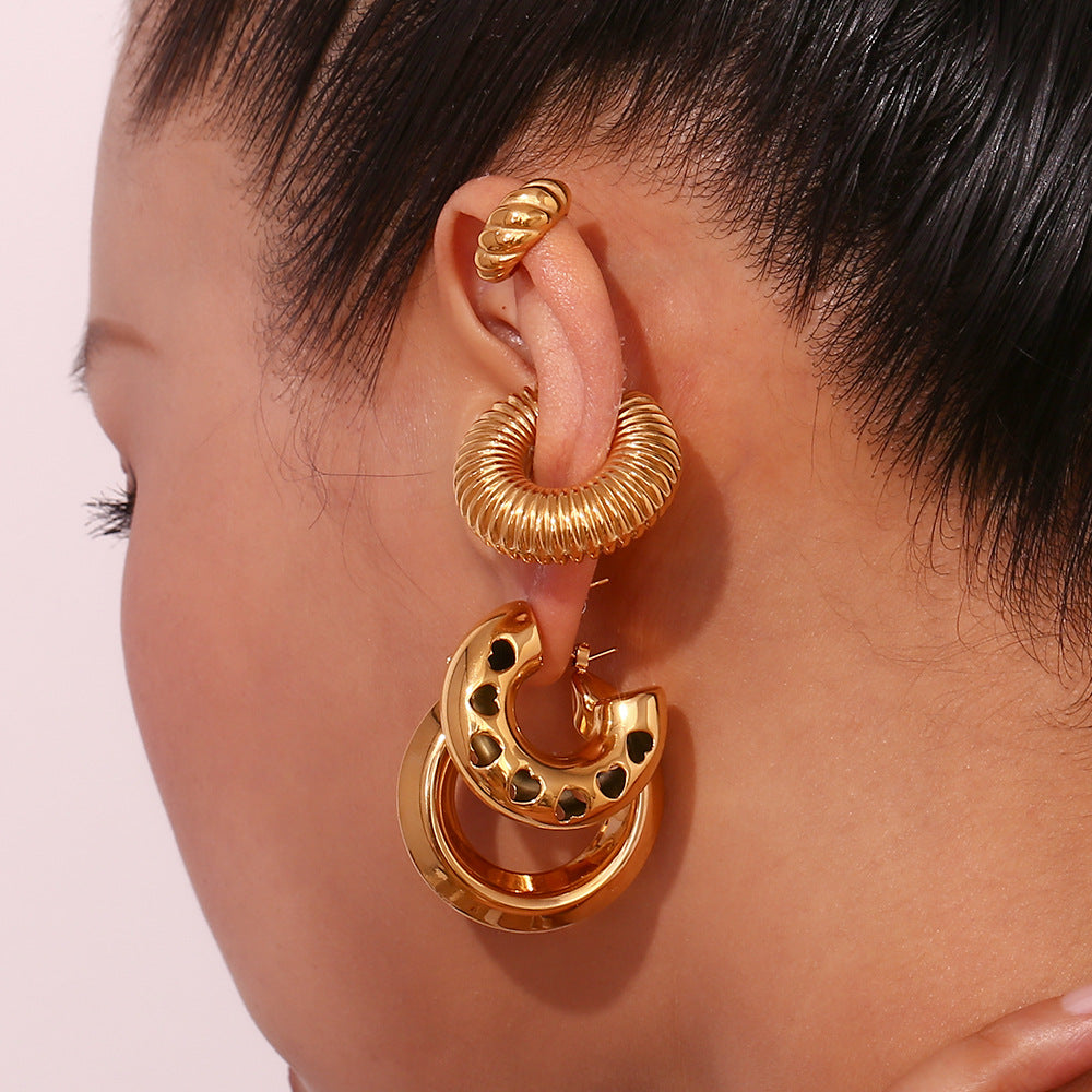 Fashion Minimalist Hollow Heart Geometric Stainless Steel 18K Gold Plated Earrings for Women