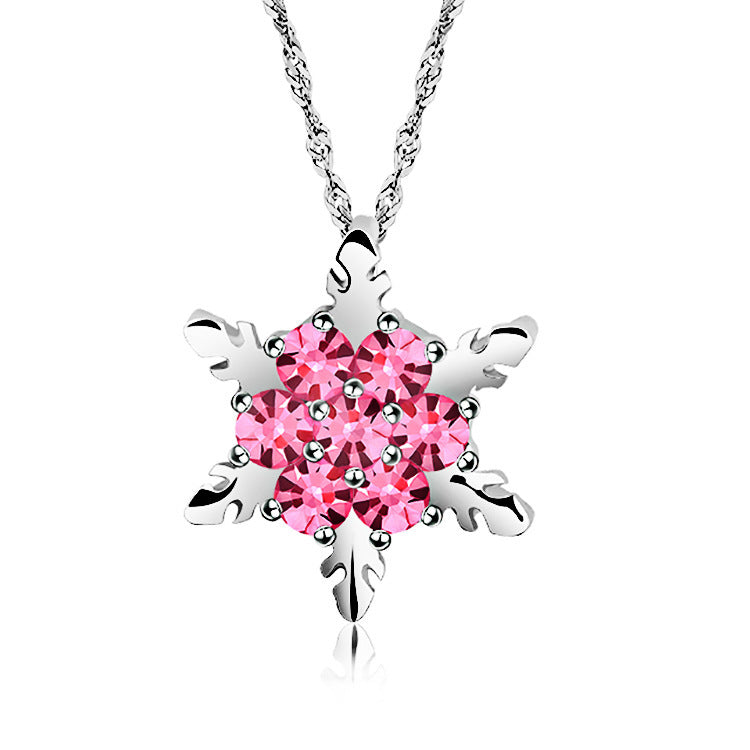 Collar de copo de nieve geométrico para mujer con incrustaciones de diamantes de imitación, cadena de aleación en estilo minimalista y moderno