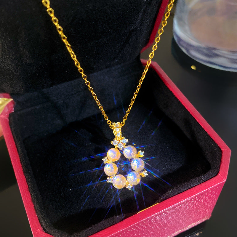 Sporty Sweet Micro-Set Cubic Zirconia Fruit Square Pendant Titanium Steel Cable Chain Necklace