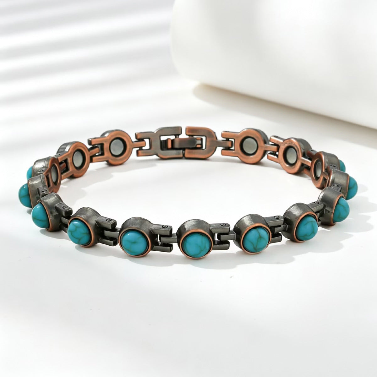 Vintage Brushed Zinc Alloy Heart Geometric Turquoise Magnetic Bracelet Unisex