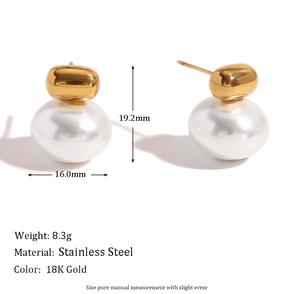 Orecchini a perno geometrici alla moda in acciaio inossidabile con placcatura in oro 18 carati e perle simulate per donna