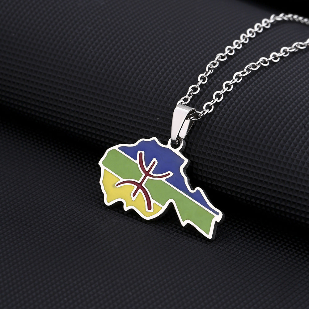 Collar con dije tribal bereber geométrico en acero inoxidable con acabado chapado para mujeres y hombres, cadena étnica minimalista para llevar en capas