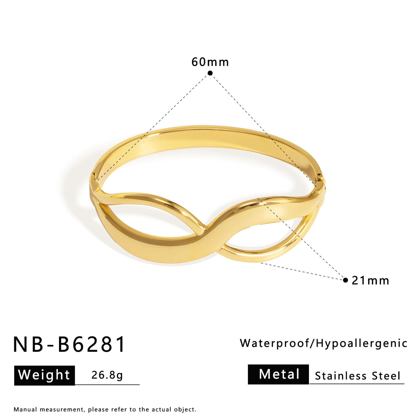 Minimalist Geometric Stainless Steel Wide Cuff Bracelet with 18K Vacuum Plating for Women
