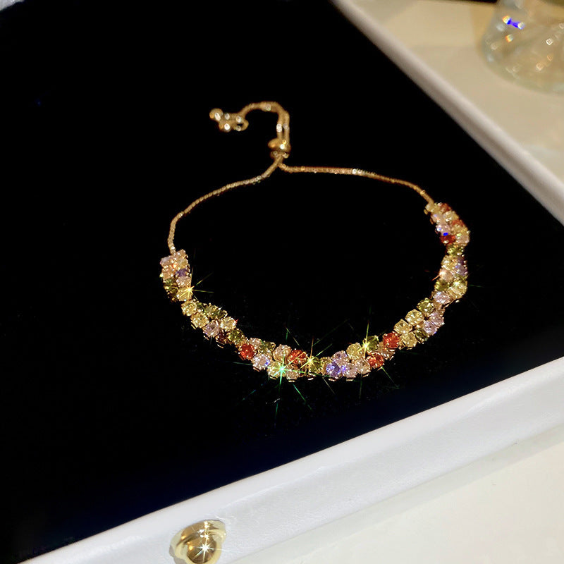 Elegant Heart Floral Brass Plated Inlaid Cubic Zirconia Bracelet for Women