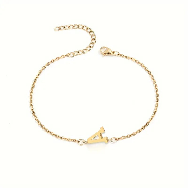 Braccialetto Minimalista con Lettera in Acciaio Inossidabile Placcato Oro Unisex A-Z