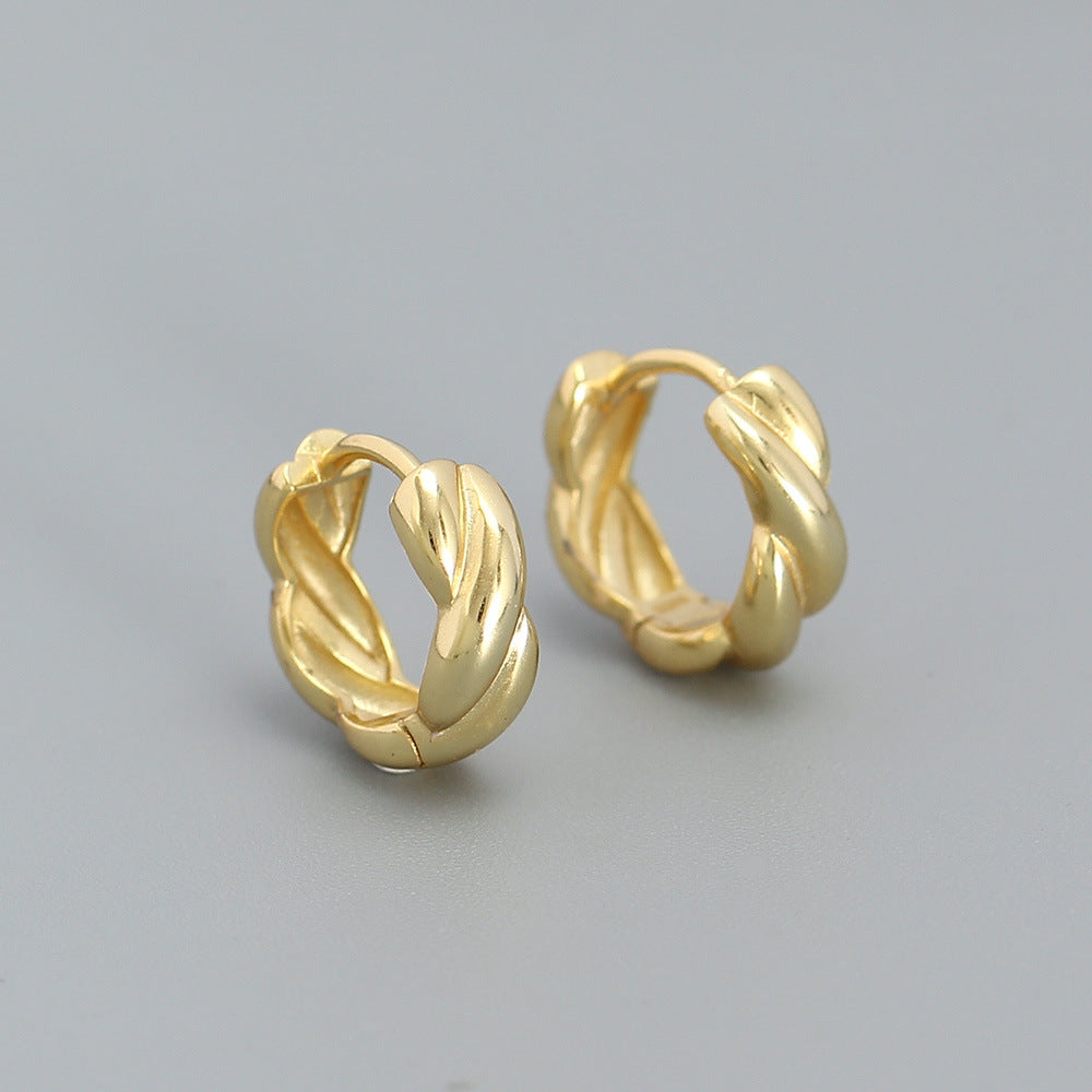 Fashionable OL Geometric Twisted Rope S925 Sterling Silver Hoop Earrings for Women