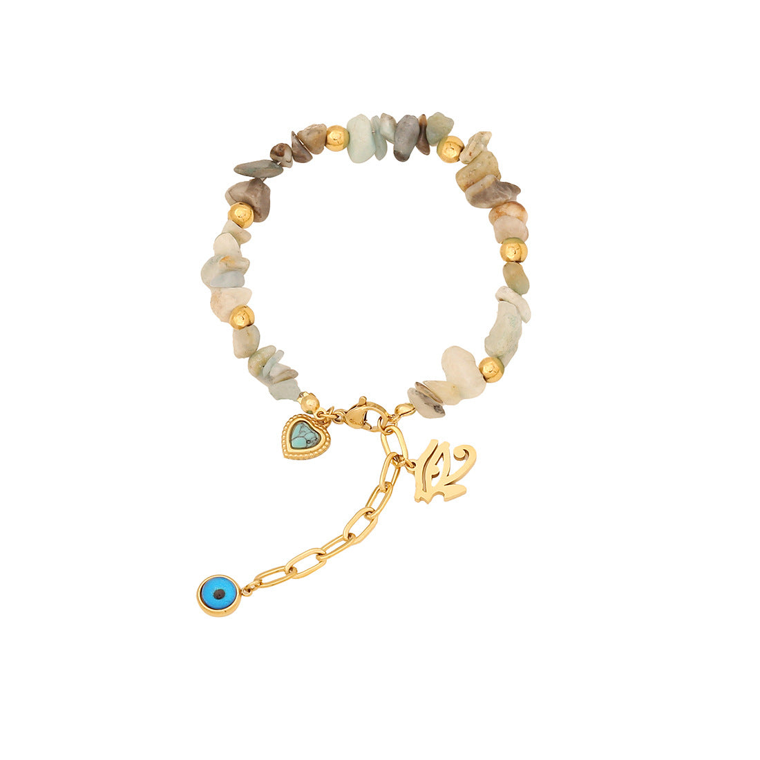 Bracciale da donna in acciaio inossidabile a forma di cuore con perline e motivo a occhio - Design originale