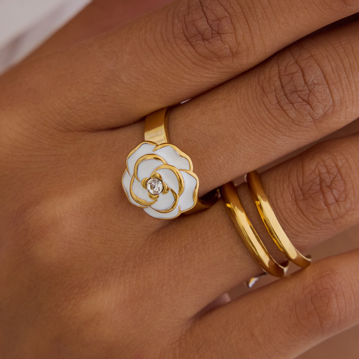 Minimalist Floral Plated Stainless Steel and Titanium Steel Jewelry Set for Women with Cable Chain