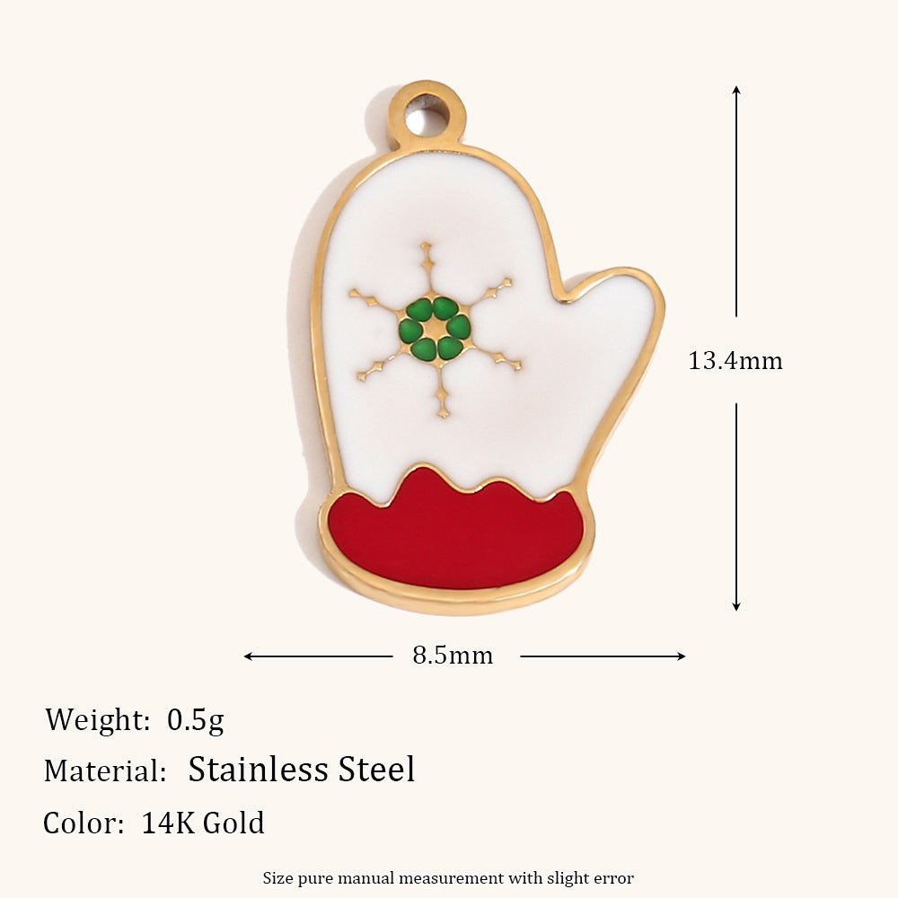 Colgante de acero inoxidable con forma de corazón y temática navideña, chapado en oro de 14 quilates, con diseño de reno, muñeco de nieve y calcetín para mujer