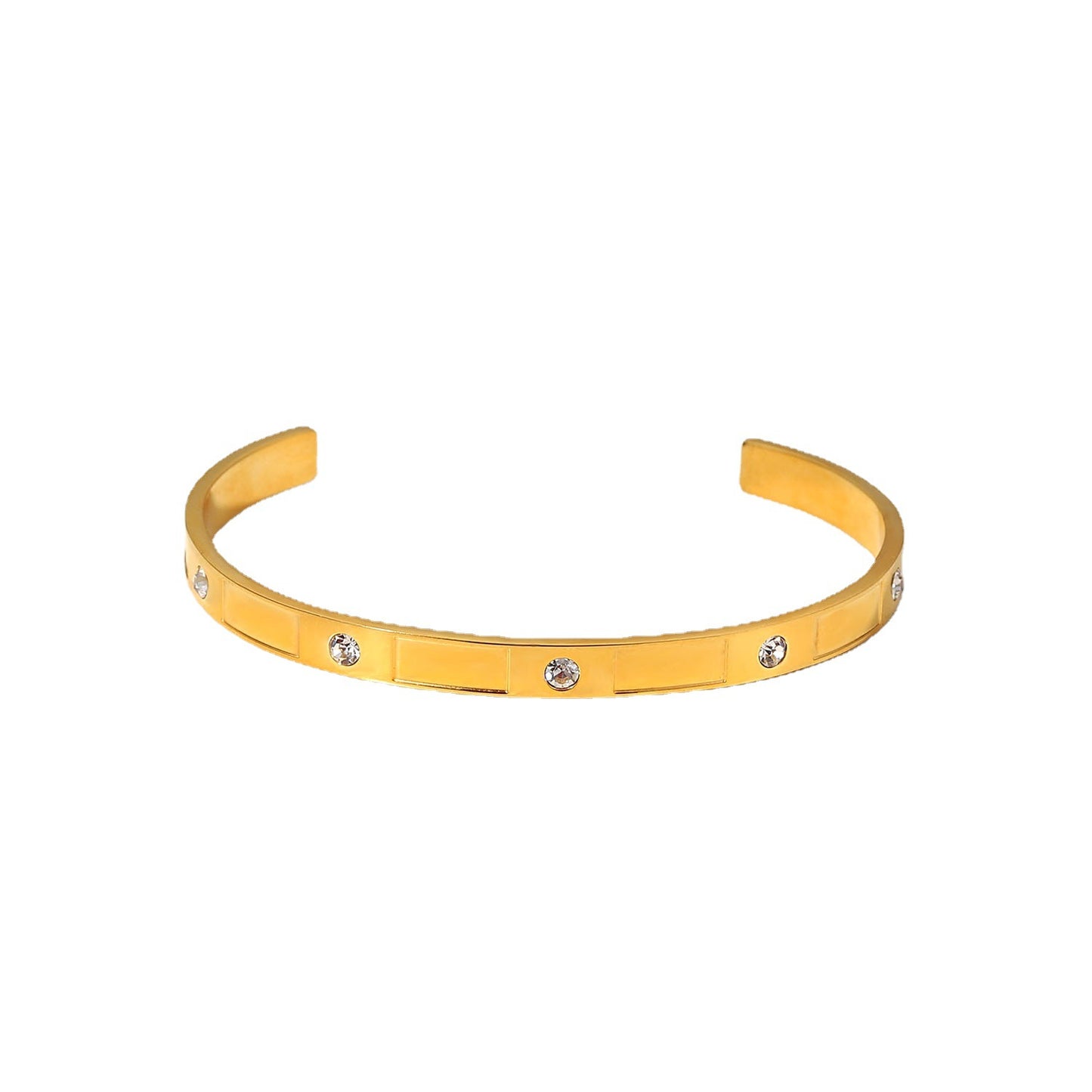 Minimalist Geometric Stainless Steel Bracelet with 18K Gold Plating and Round Zircon Accents for Women