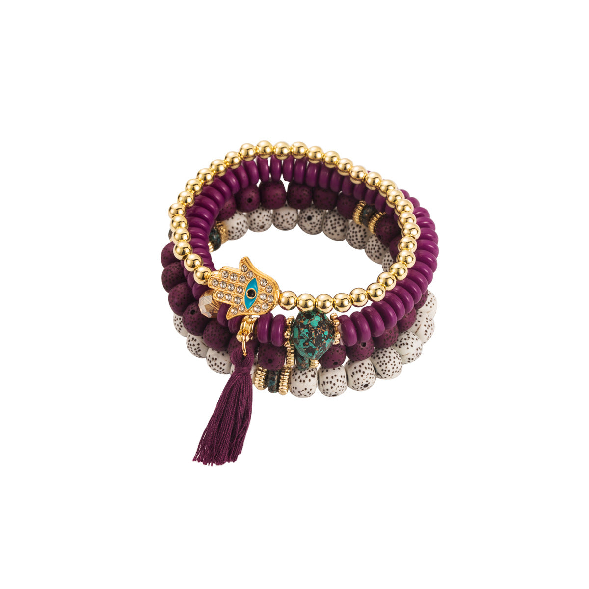 Pulsera de Cuentas de Estilo Étnico Bohemio Multicapa con Borla y Detalles de Diamantes de Imitación