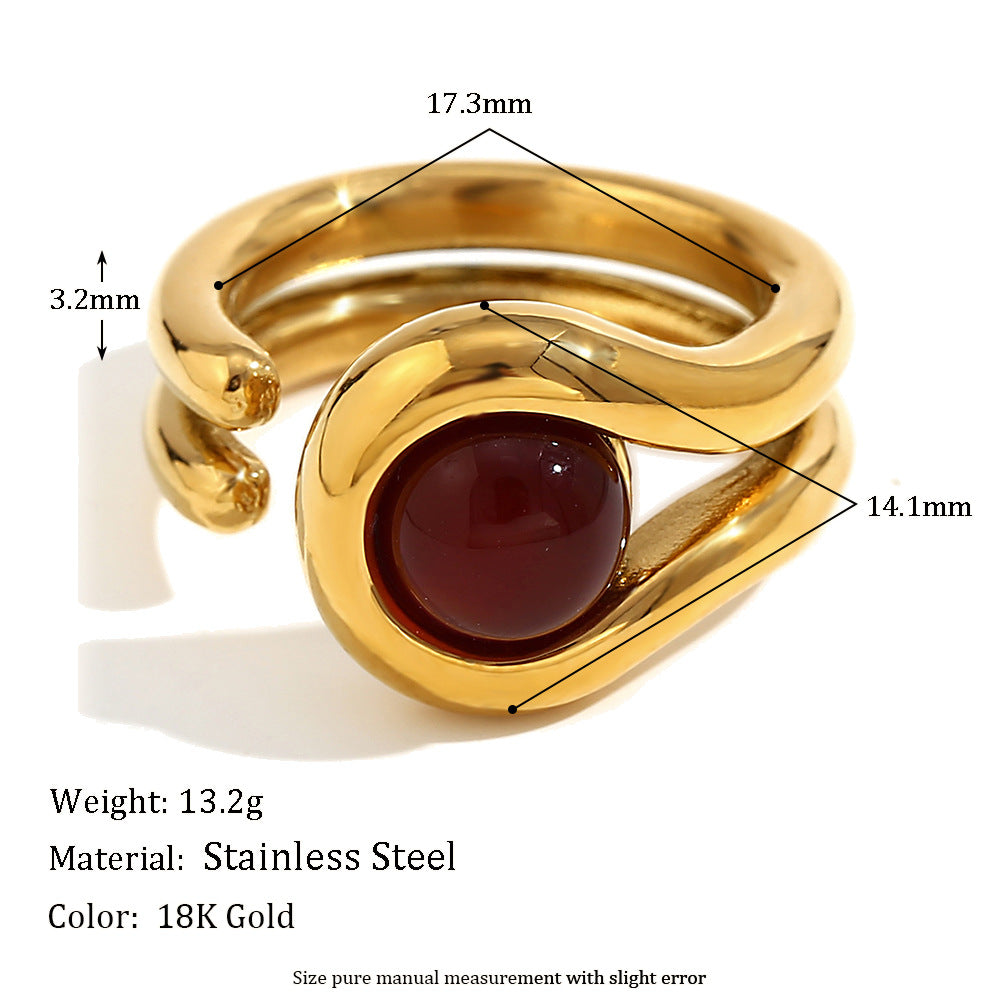 Anillo vintage geométrico de acero inoxidable con baño de oro de 18K para mujer