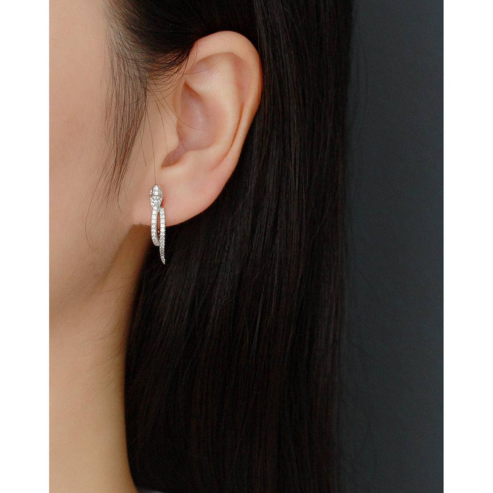 Trendy 925 Sterling Silver Snake Shape Hoop Earrings with Micro-paved Cubic Zirconia