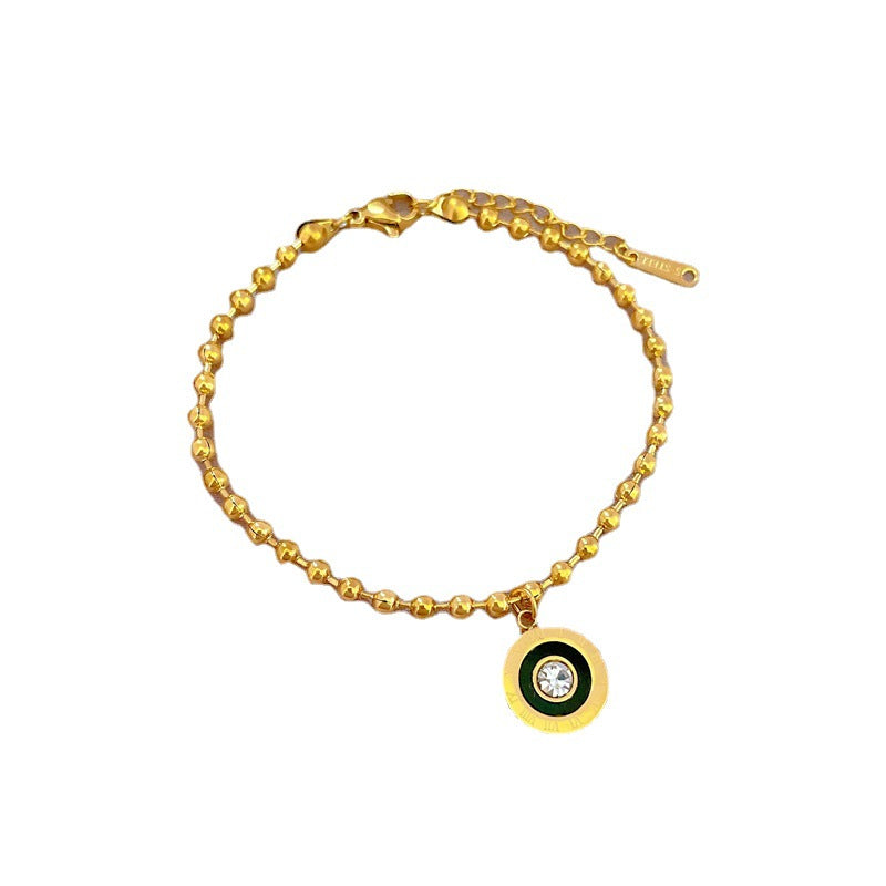 Elegant Minimalist Titanium Steel Round Hoop Bracelet with Roman Numerals and Zircon Accents for Women