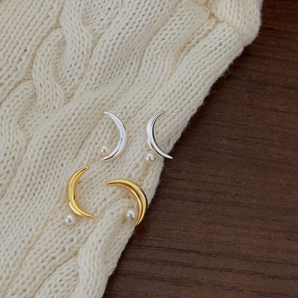 Orecchini a Goccia Luna in Argento Sterling 925 con Perle Intarsiate