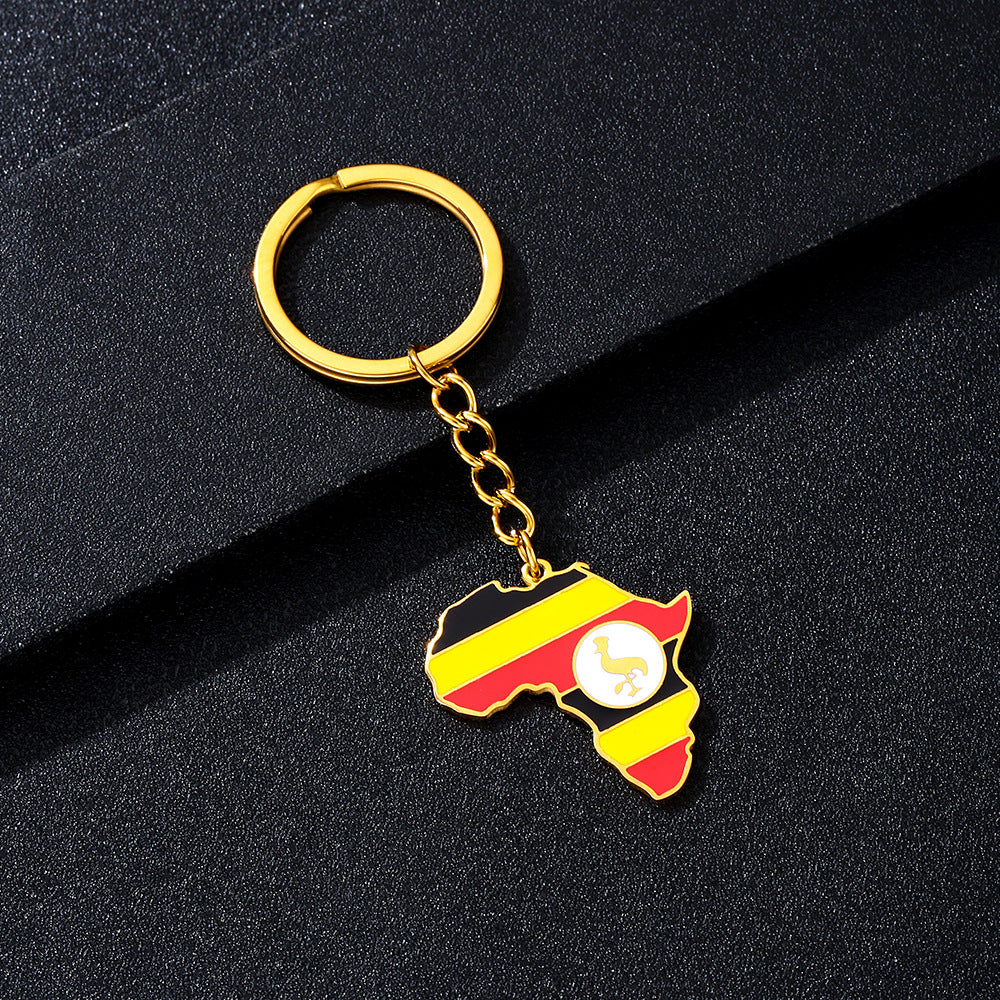 Llavero minimalista de acero inoxidable con forma del continente africano, esmaltado, para regalos y recuerdos